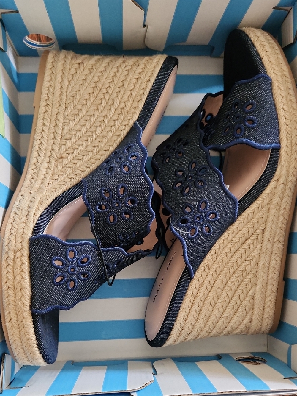 Draper James Denim Navy Flower Wedge Platform Heels.  NEW!
